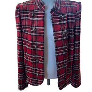 Tommy Hilfiger Red Plaid Jacket Women’s Small Military Style Button Blazer
